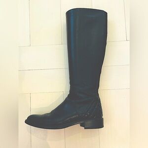 Aquatalia waterproof black leather stretch knee high boot sz 8/38